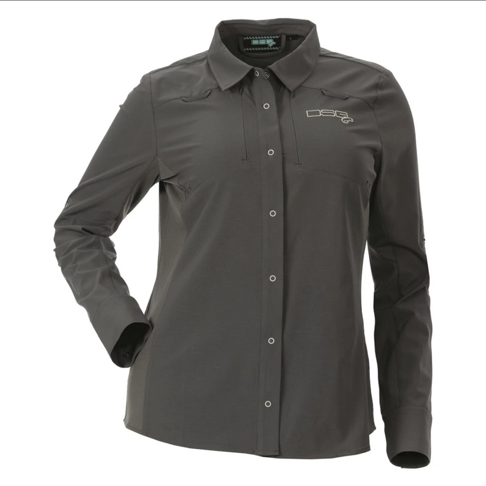 DSG Womens L Shirt Mesh Ventilated Snap Button Fishing Hiking Roll Tab